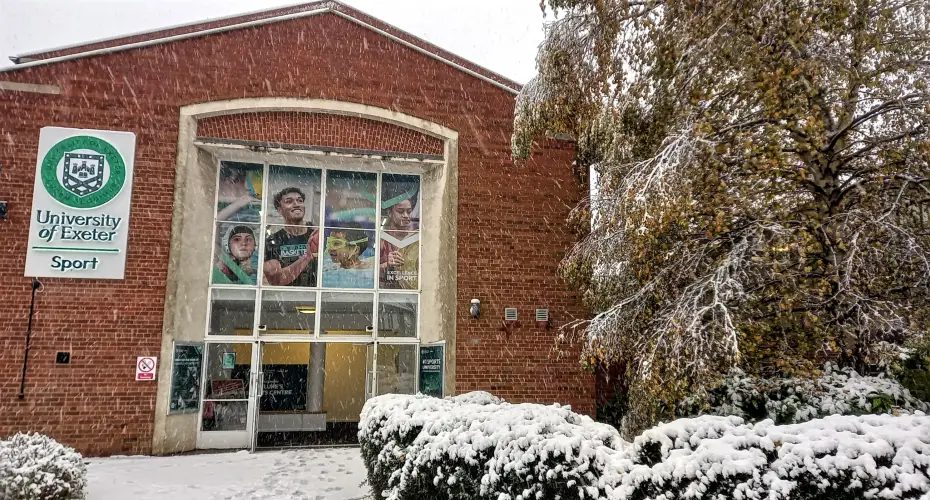 St Luke's Sports Centre building entrance in the snow