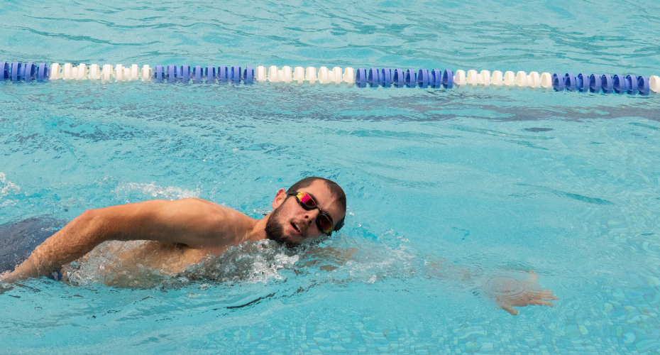 Swimming in outdoor pool